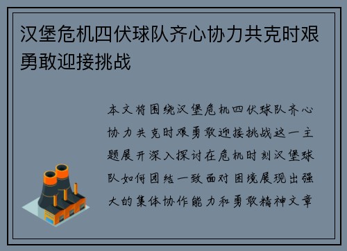汉堡危机四伏球队齐心协力共克时艰勇敢迎接挑战